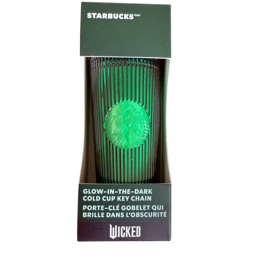NWT Starbucks x Wicked Green Glow In The Dark‎ Pleated Mini Cold Cup Keychain